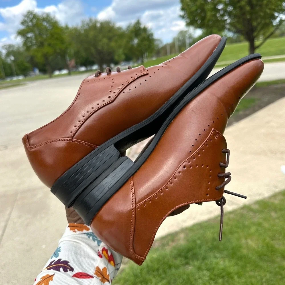 Stacy Adams Atwell Cognac Brown Oxford Lace Up Dress‎ Shoes Big Boys Size 7M